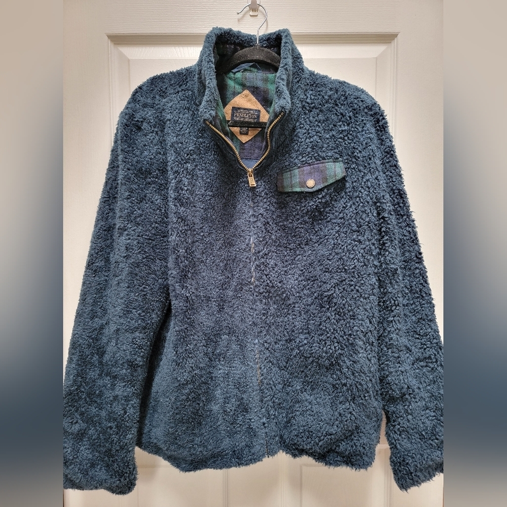 Pendleton Womens Fuzzy Sherpa Plaid Full Zip Mock Neck Jacket Size XL